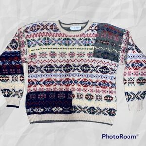 Michelle Stuart Studio wool blend sweater Large‎ Fair isle Jacquard Nordic